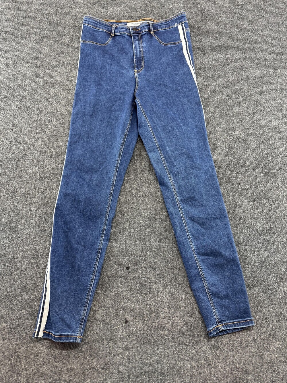 Zara Trafaluc Jeans Womens 8 Blue Medium Wash Side Stripe Low Rise Skinny Denim